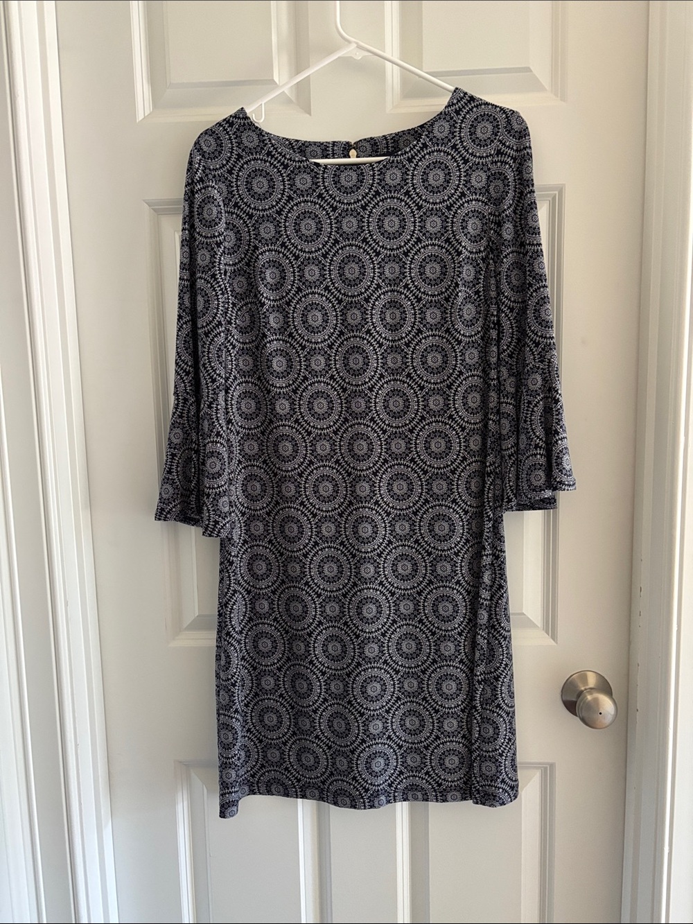 Tommy Hilfiger Navy and White Midi Shift Dress with Circular Geo Print